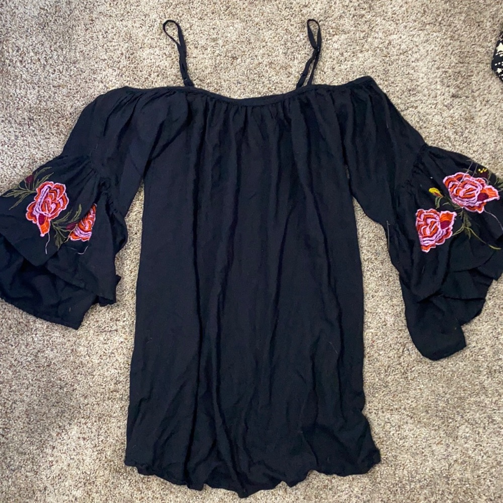 FEATHERS Off The Shoulder Dress Black Dress